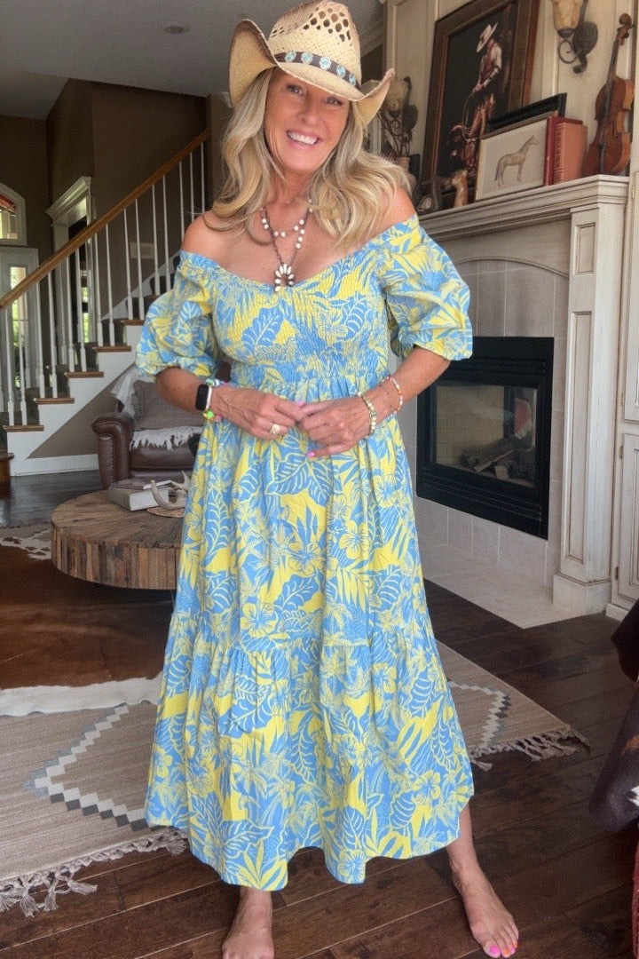 Radiant Periwinkle &amp; Chartreuse Midi Dress