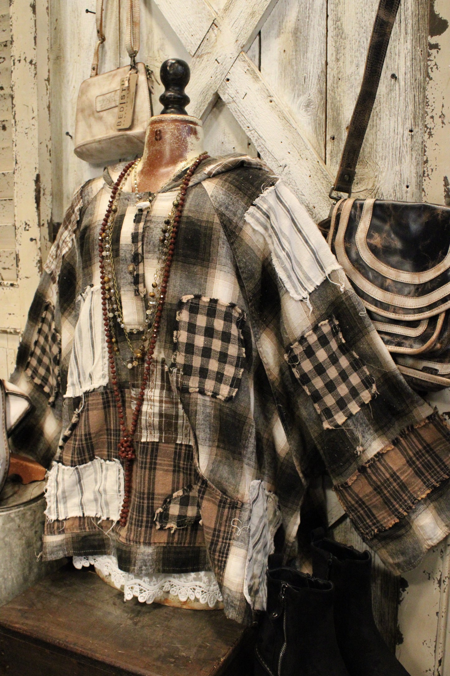 Plaid And Patches Hoodie Top