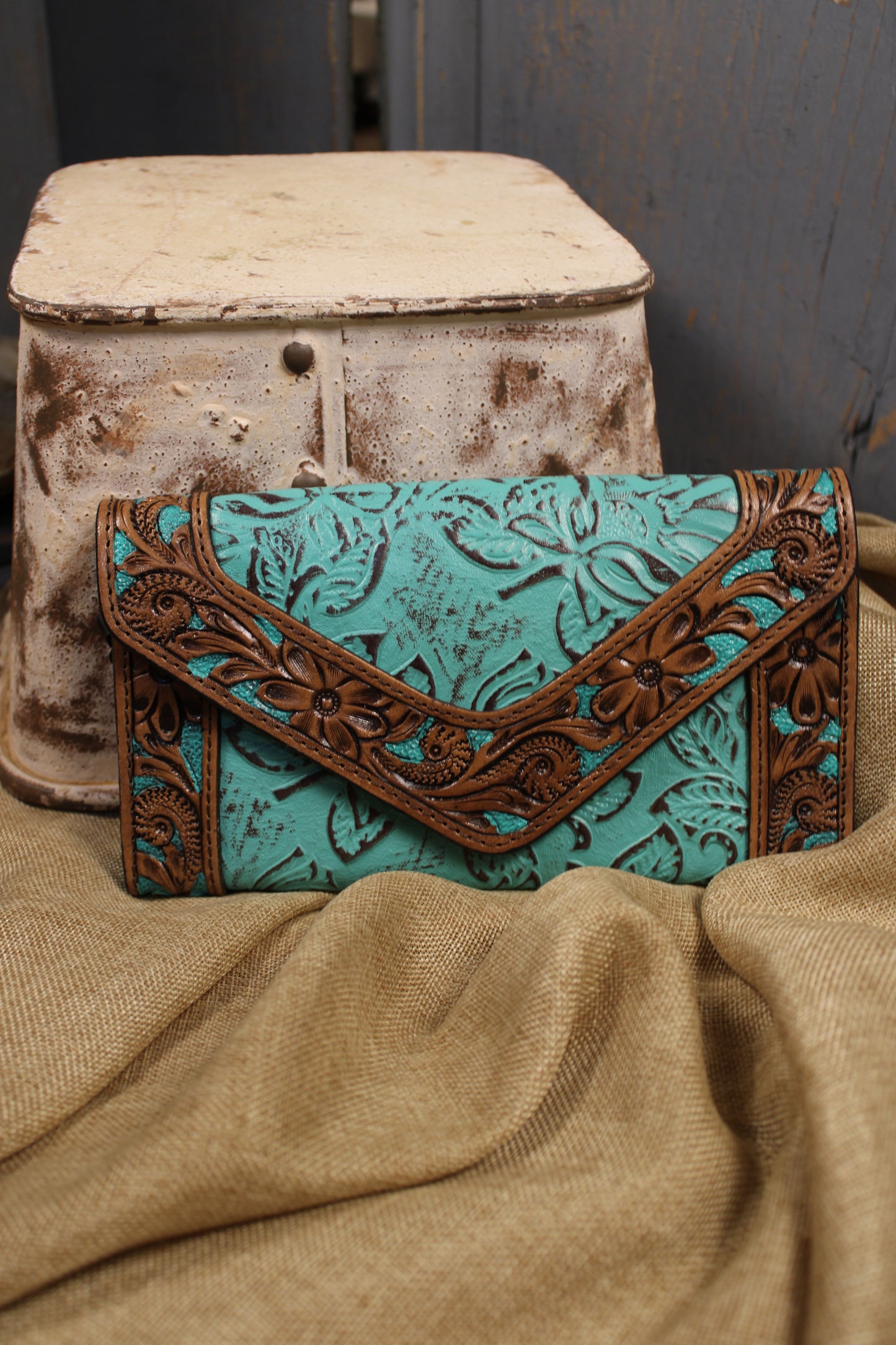 Teal Appeal Leather Wallet Clutch