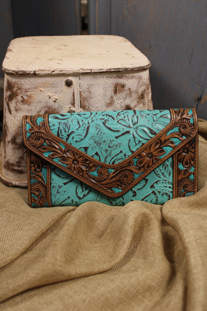 Teal Appeal Leather Wallet Clutch