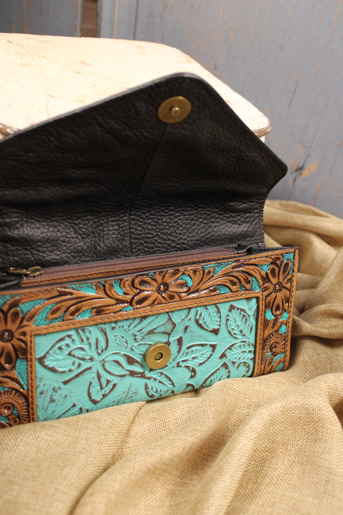 Teal Appeal Leather Wallet Clutch