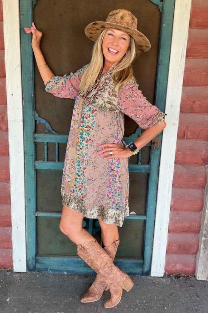 Polished Patchwork Olive Dress