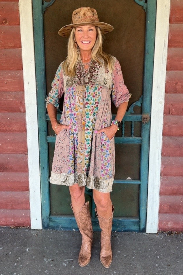 Polished Patchwork Olive Dress
