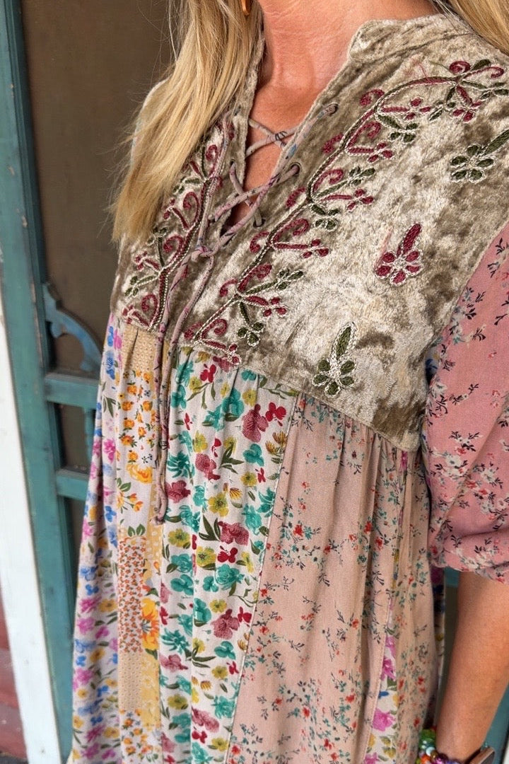Polished Patchwork Olive Dress