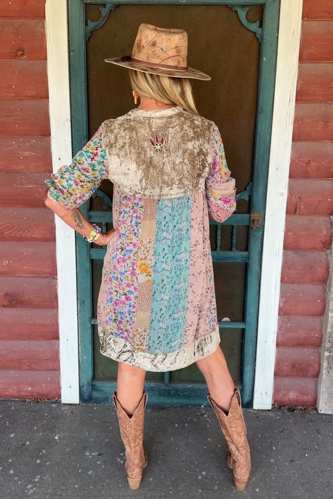 Polished Patchwork Olive Dress