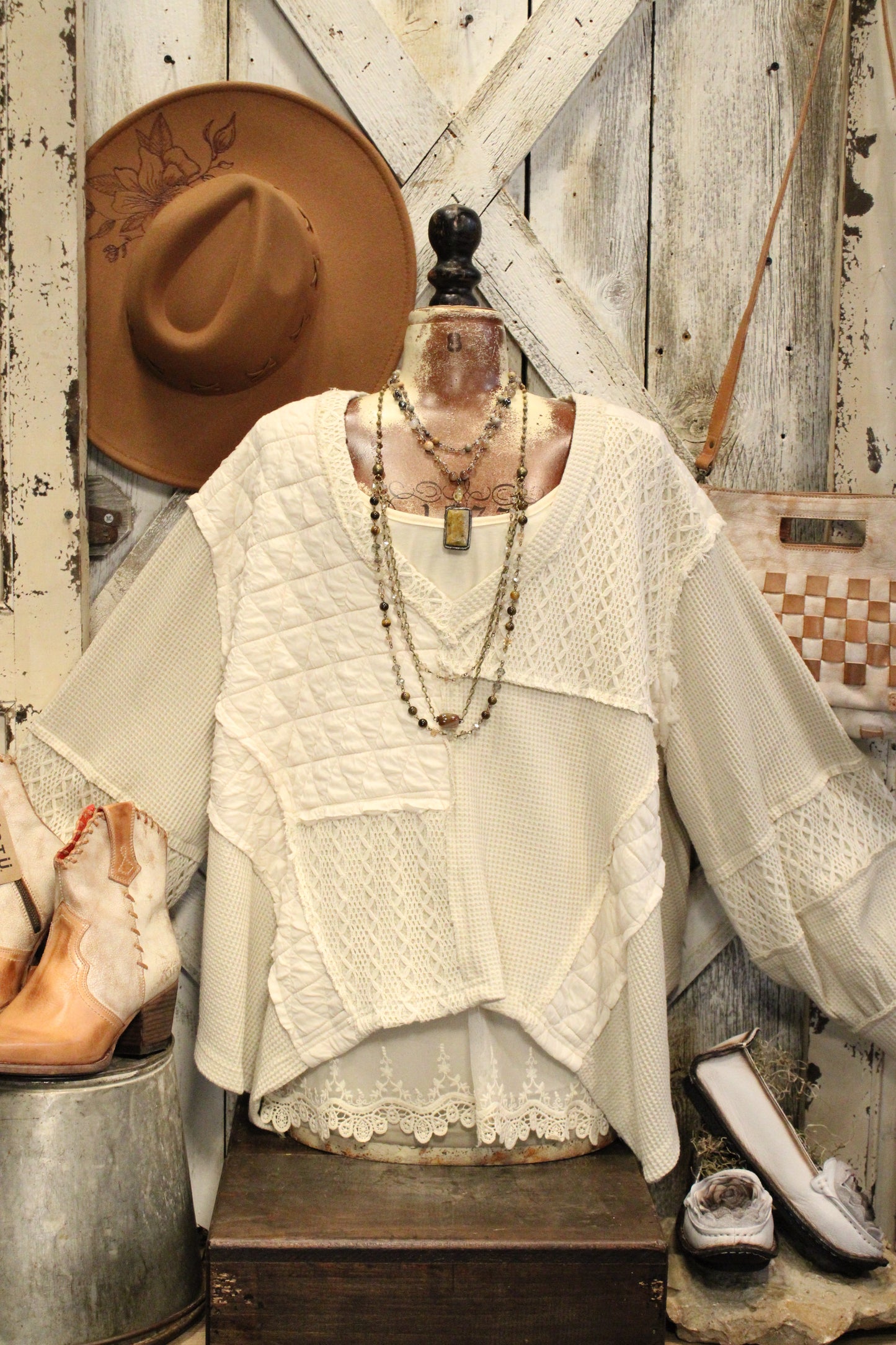 Quilted Cream Clouds Casual Top