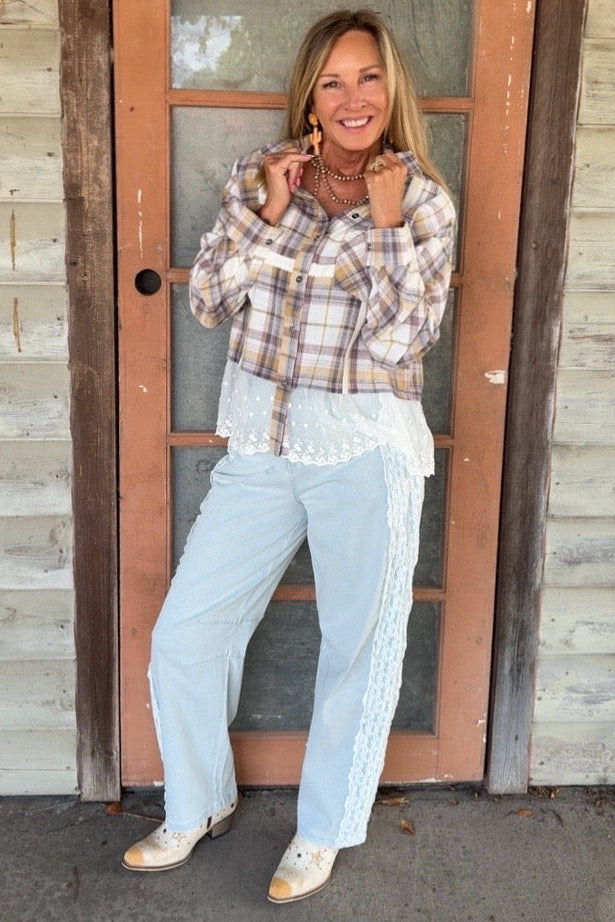 Prairie Lace Plaid Button-Up