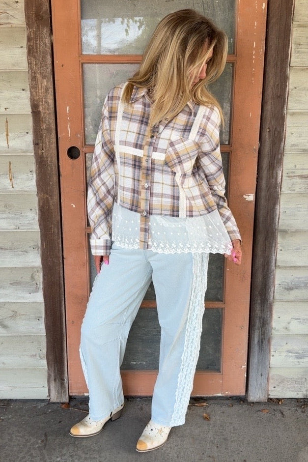 Prairie Lace Plaid Button-Up