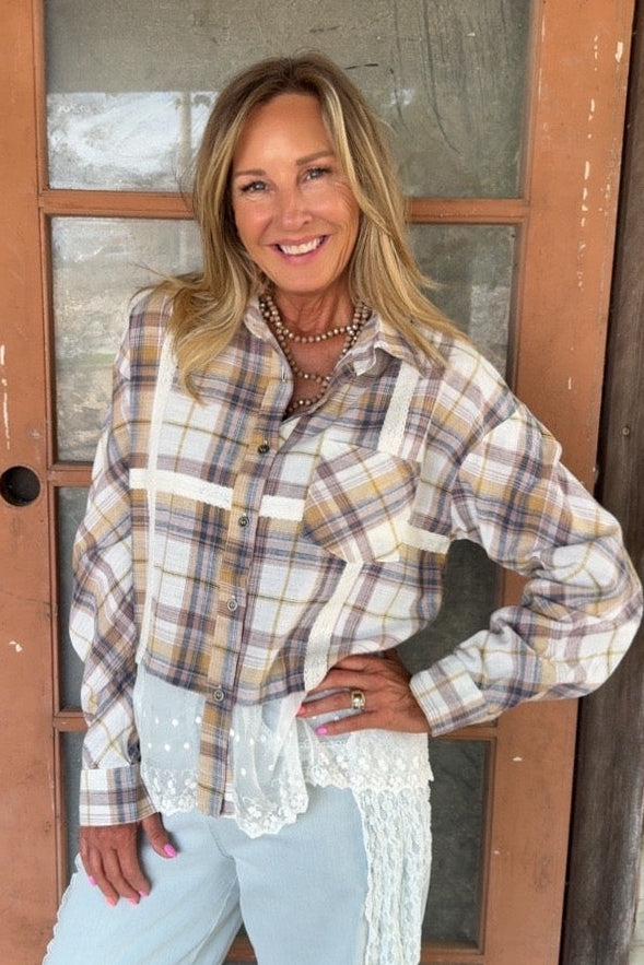 Prairie Lace Plaid Button-Up