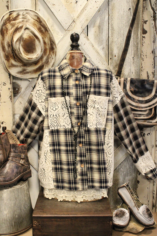 Charming Country Lace Navy And Black Plaid