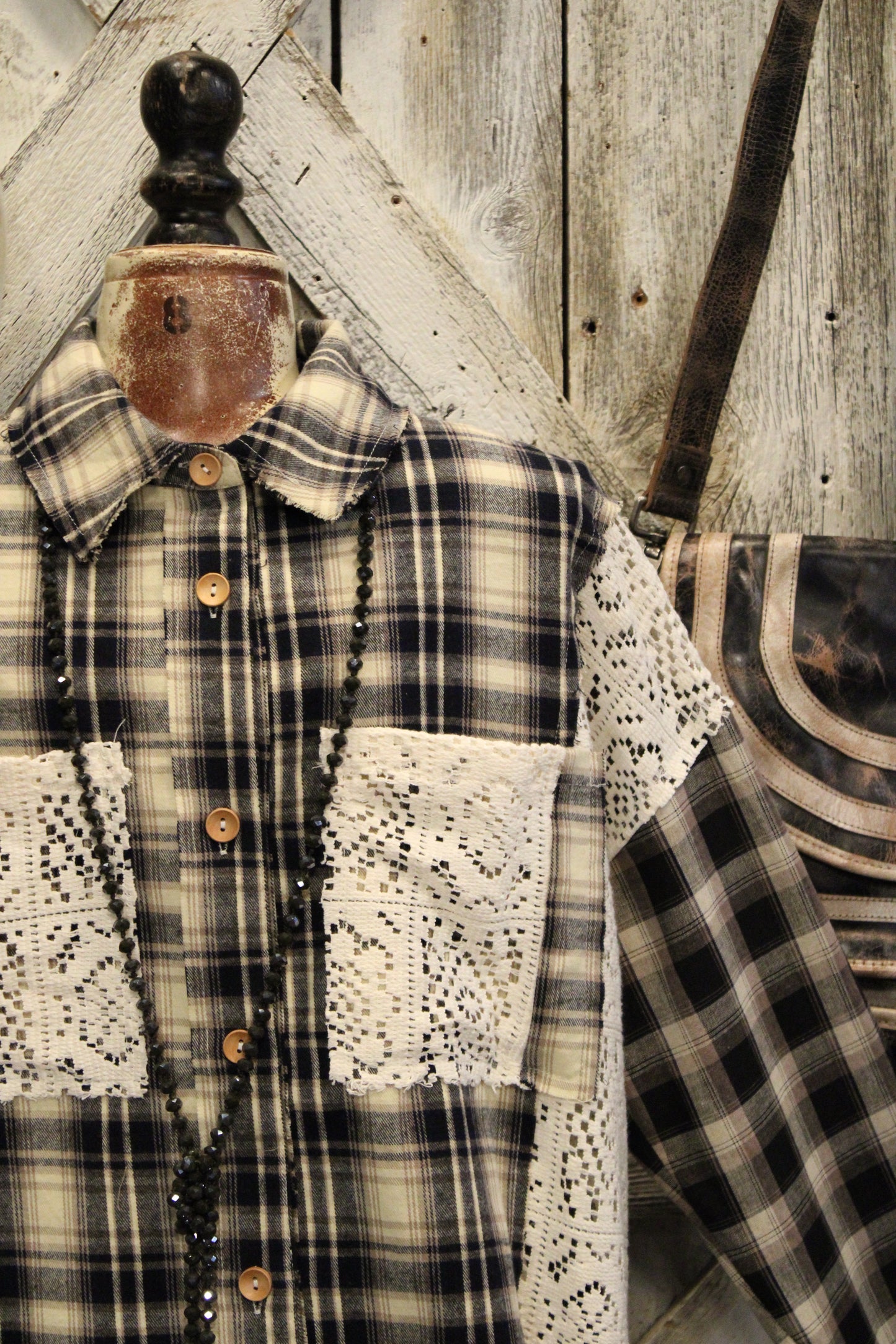 Charming Country Lace Navy And Black Plaid