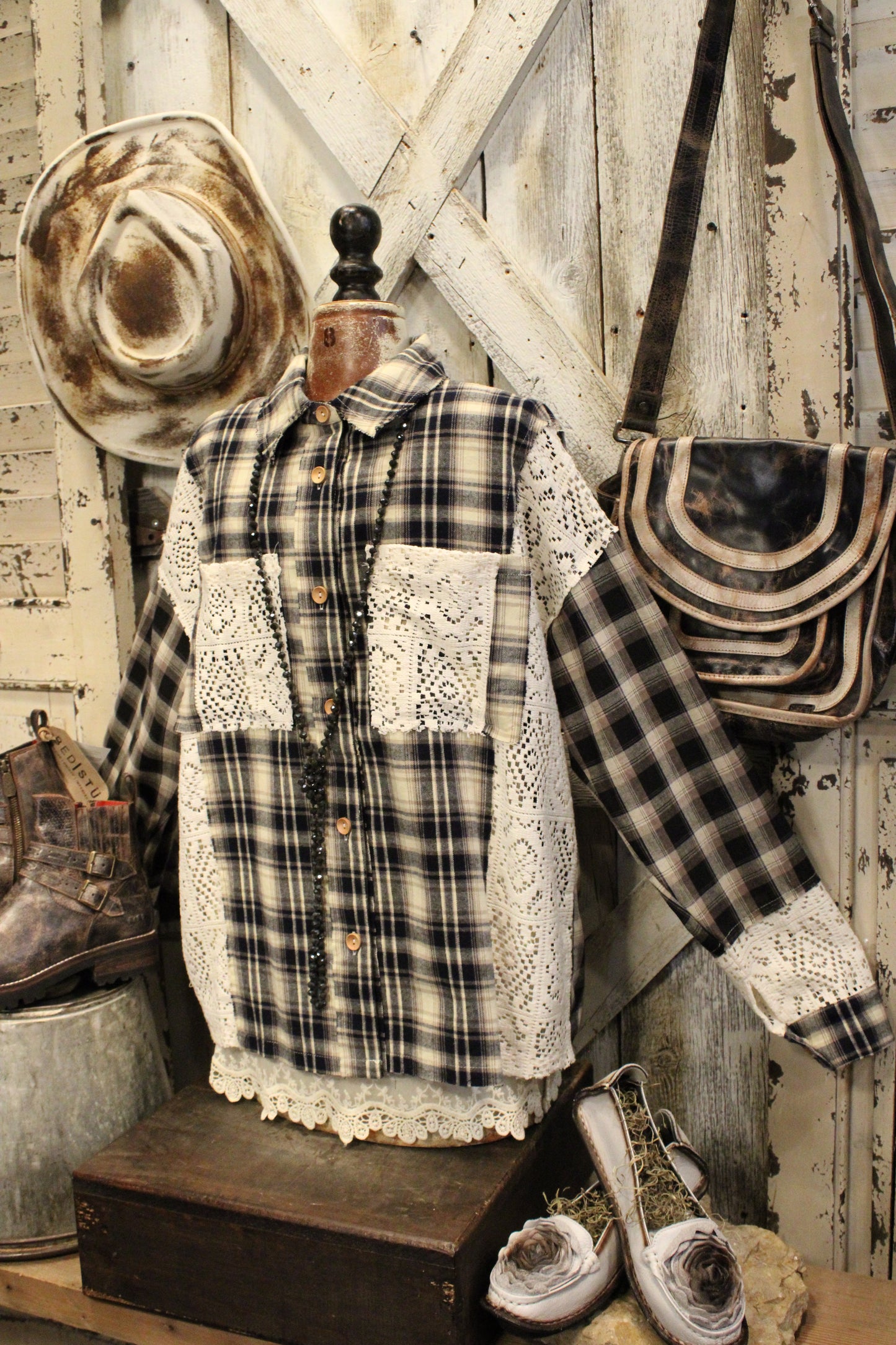 Charming Country Lace Navy And Black Plaid