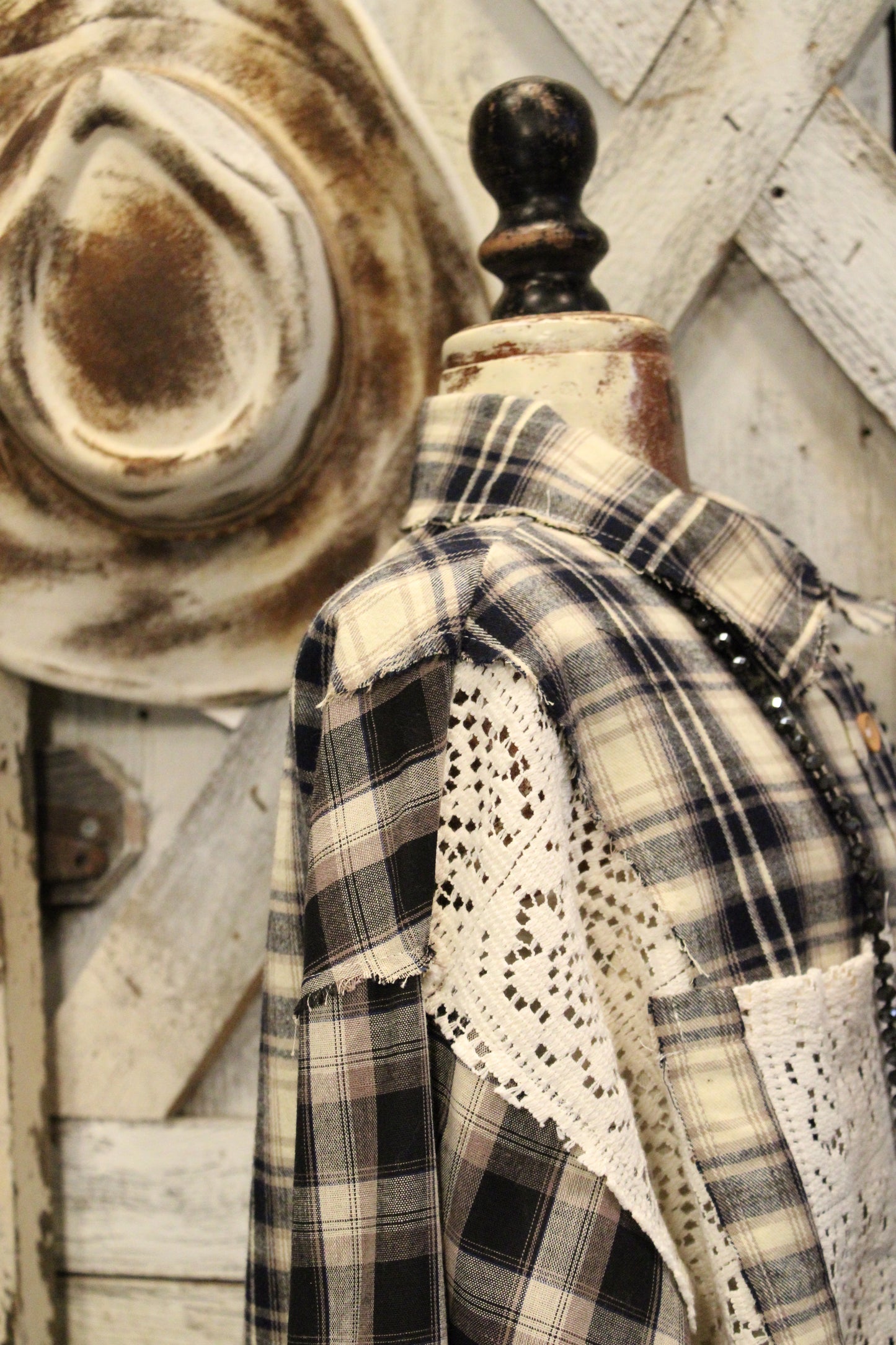 Charming Country Lace Navy And Black Plaid