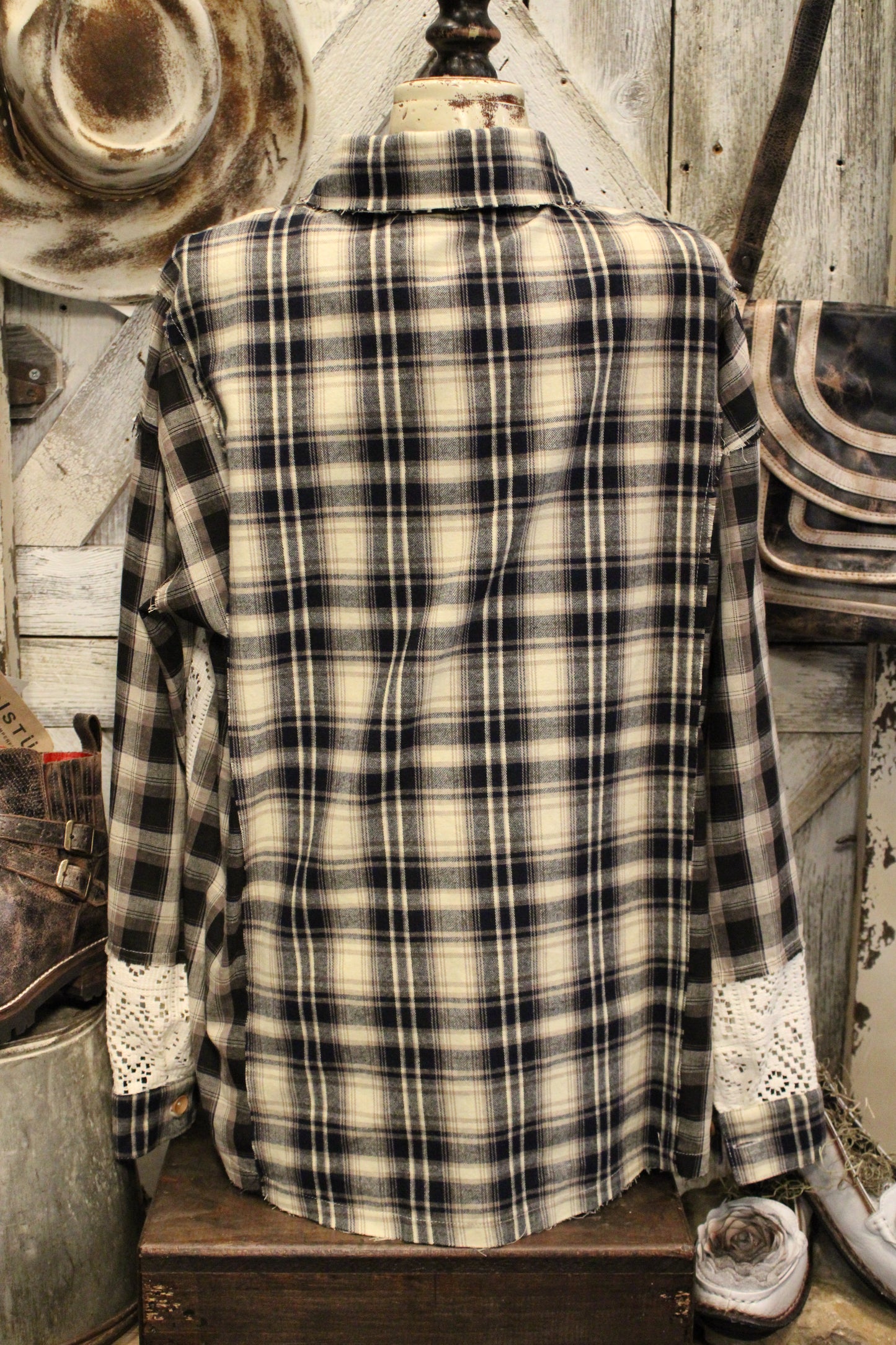 Charming Country Lace Navy And Black Plaid