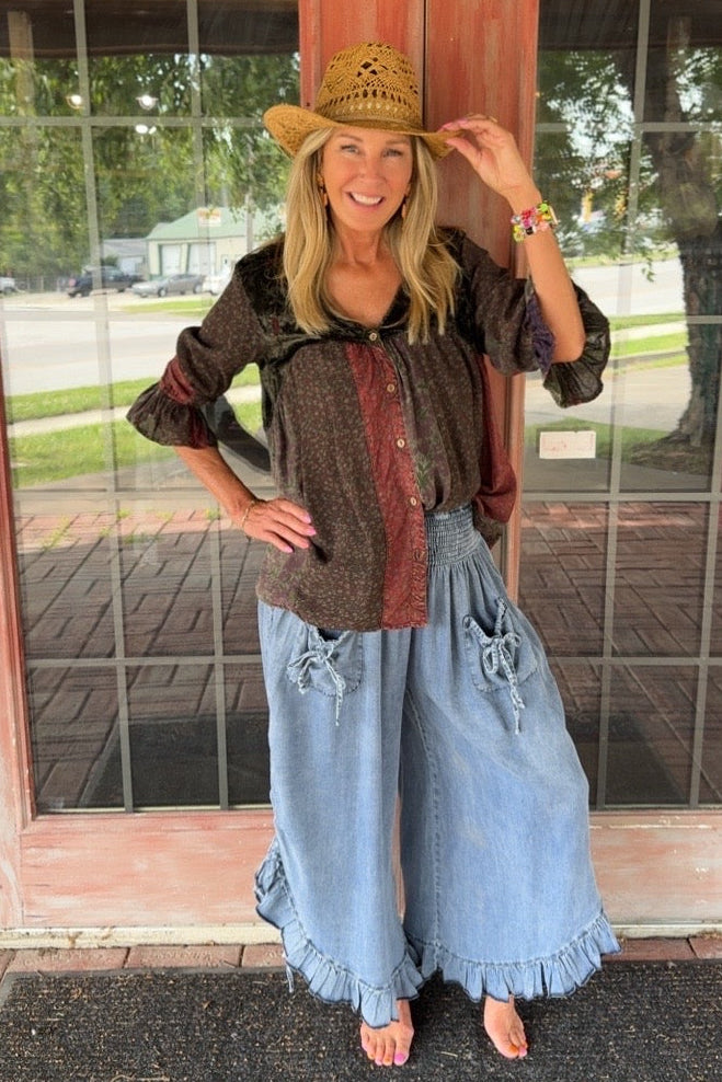 Windchimes Gravel Patchwork Button Up