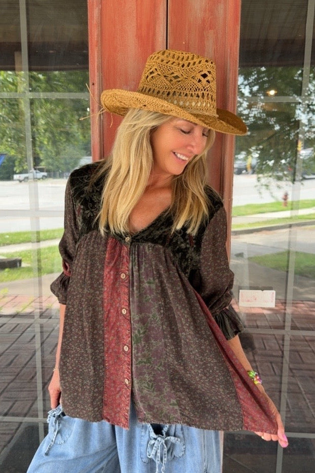 Windchimes Gravel Patchwork Button Up