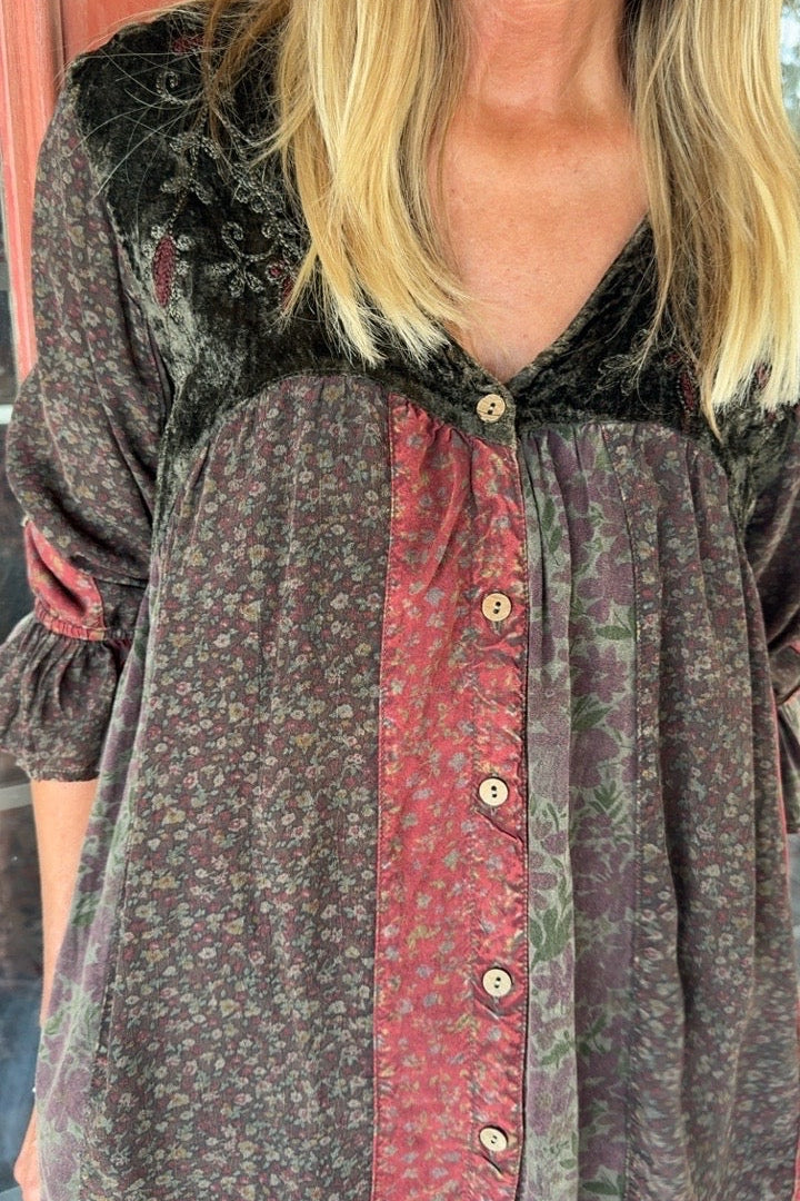 Windchimes Gravel Patchwork Button Up