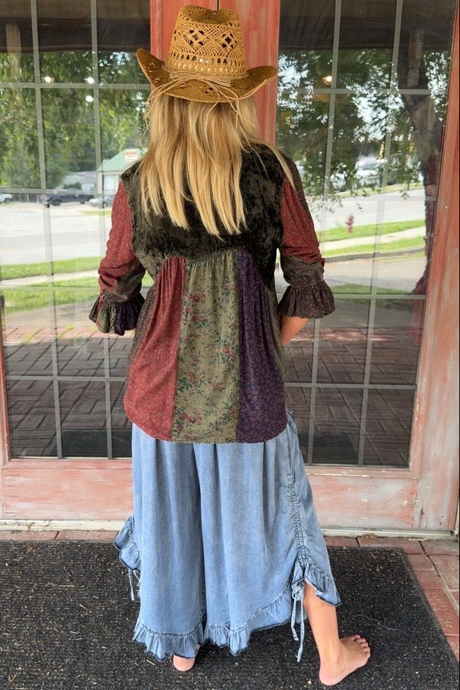 Windchimes Gravel Patchwork Button Up