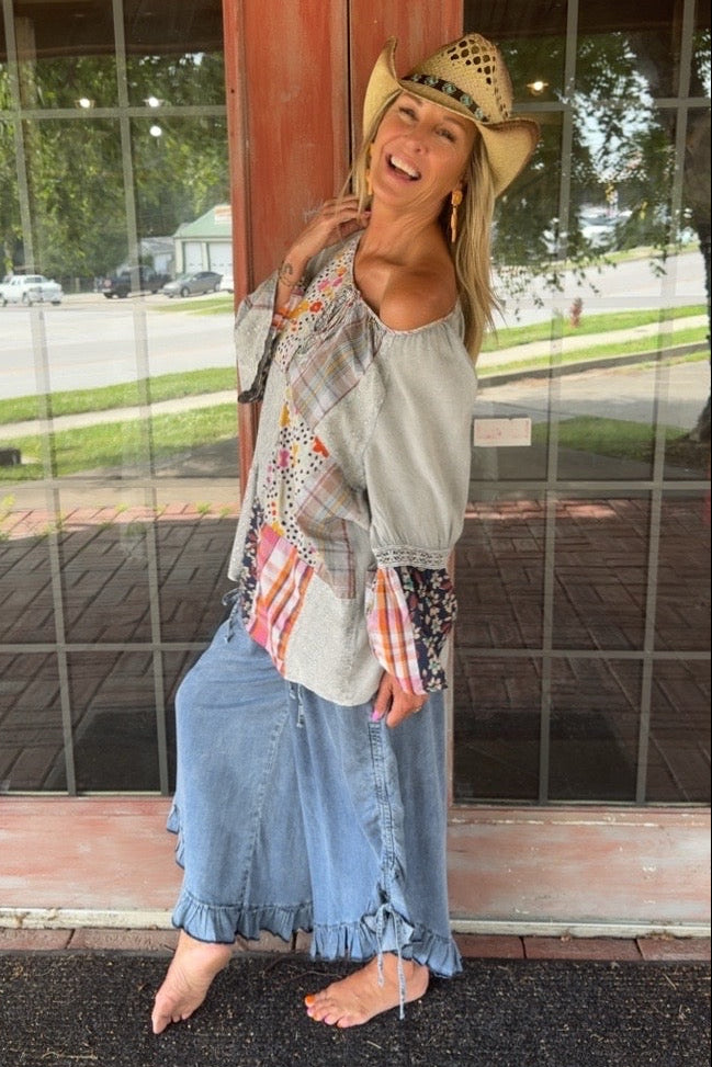 Rusty Creek Grey Patchwork Tunic