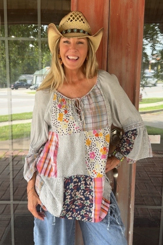 Rusty Creek Grey Patchwork Tunic
