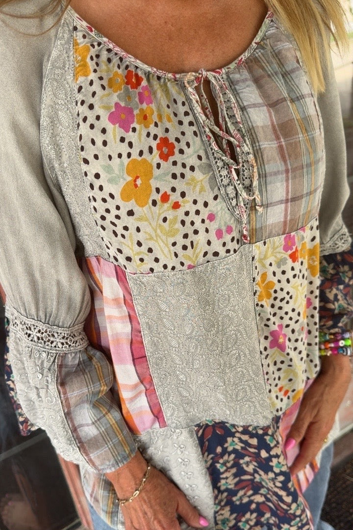 Rusty Creek Grey Patchwork Tunic