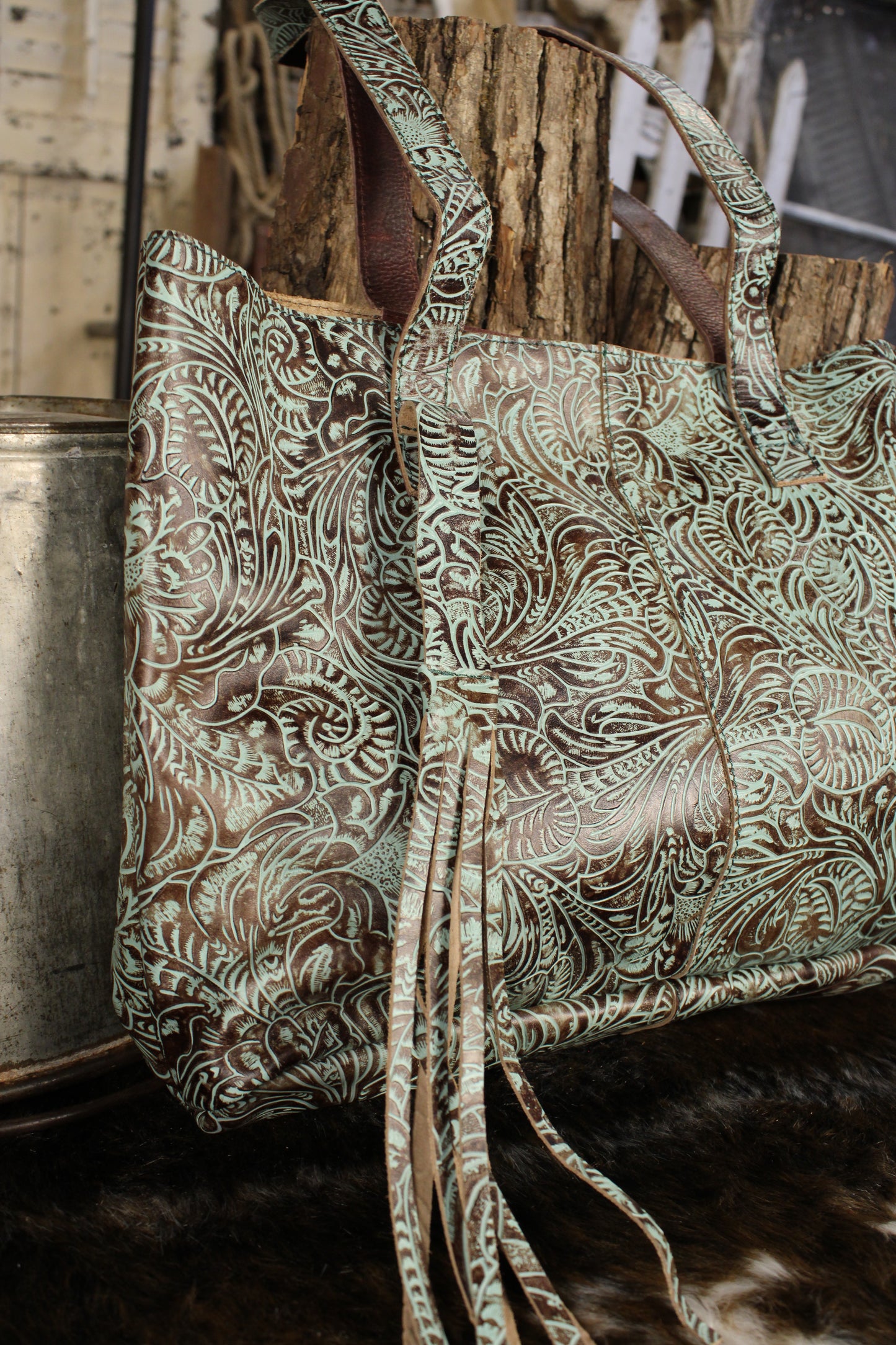 Azure Earth Leather Handbag