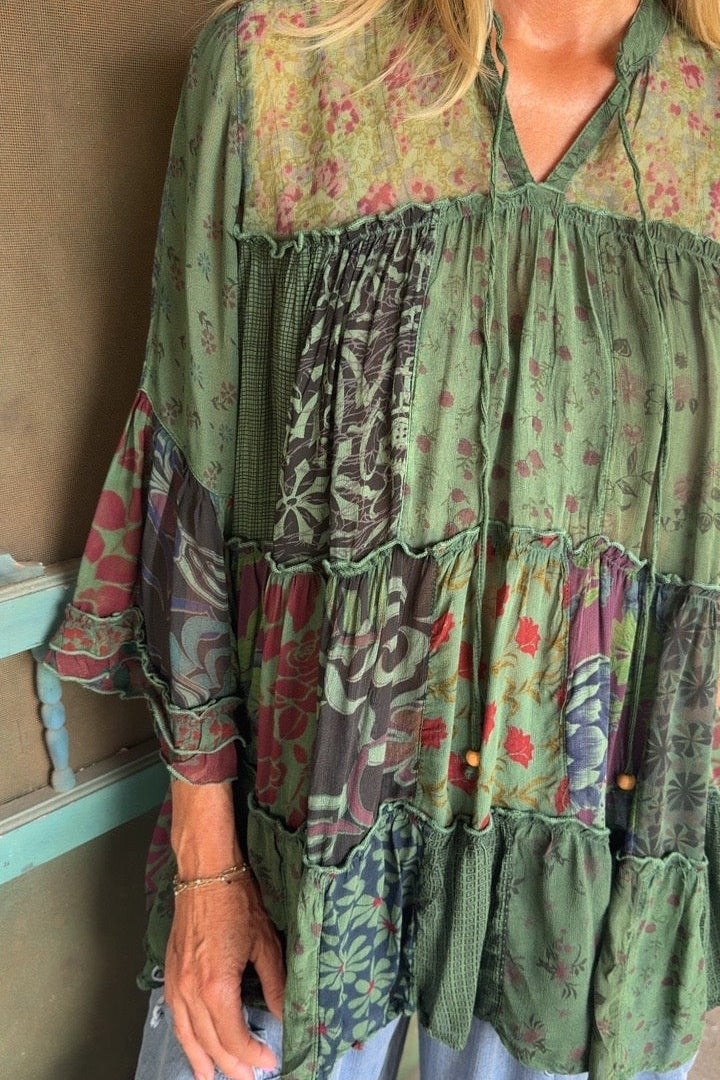 Weekend Hippie Basil Patchwork Tunic