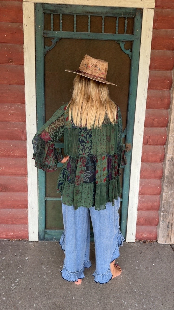 Weekend Hippie Basil Patchwork Tunic