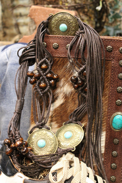 Brown Boho Macrame Medallion Belt – Farm Girls Fancy Frills display picture 1