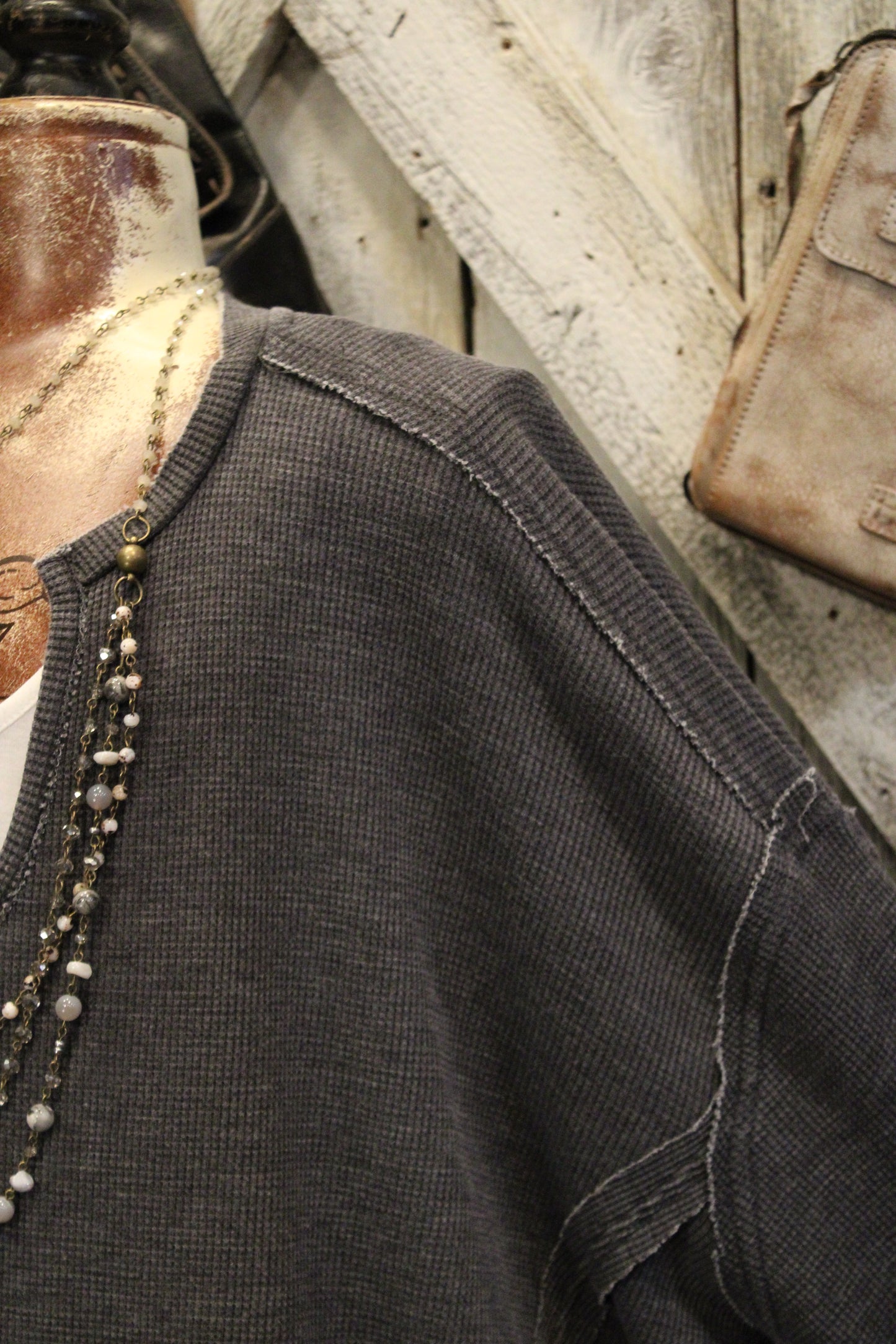 Fireside Charcoal Waffle Knit Top