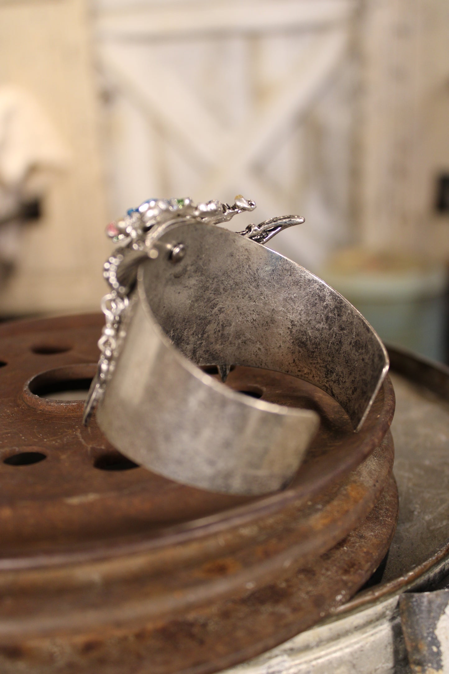 Steer Skull and Blossom Cuff