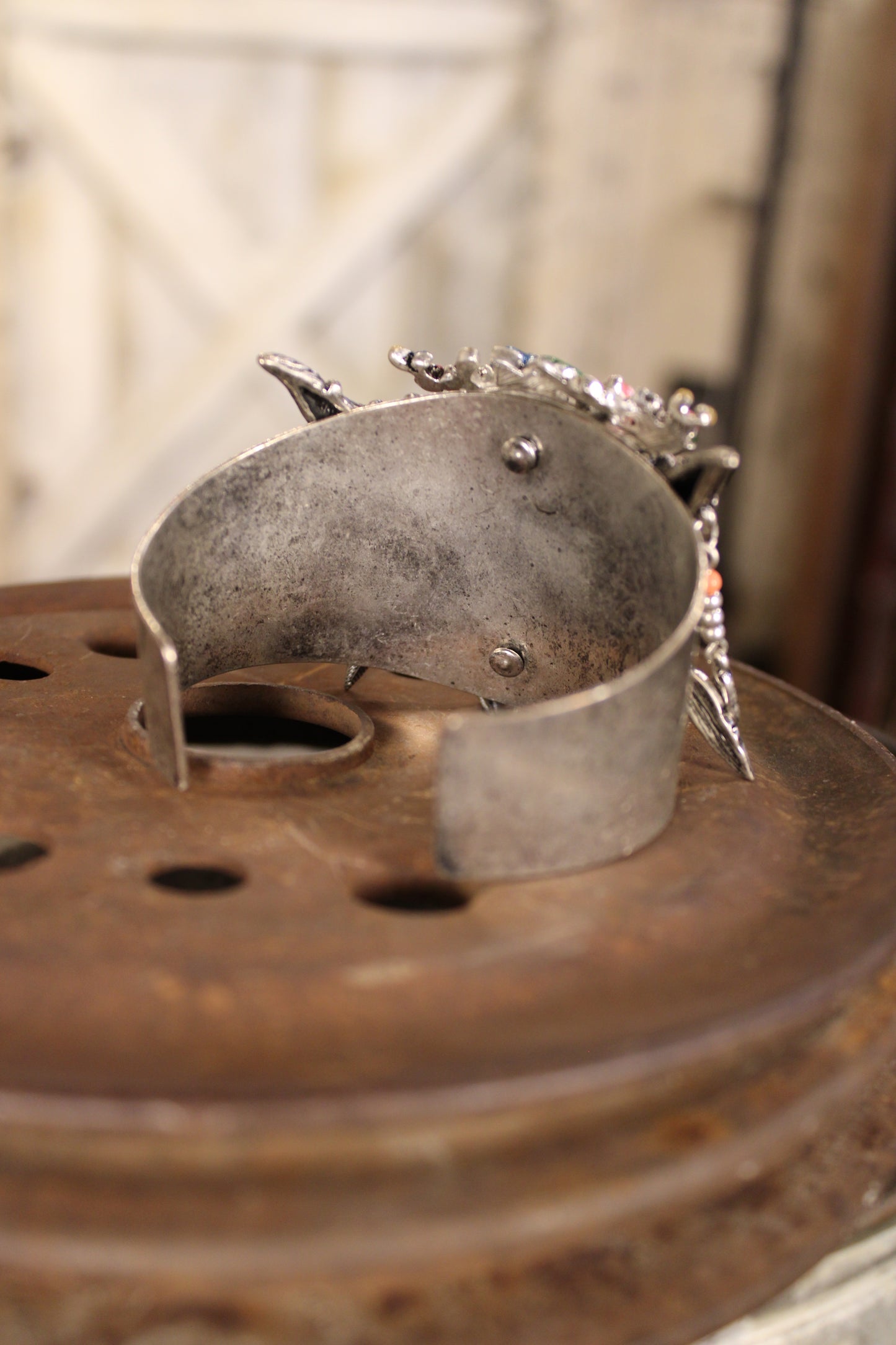 Steer Skull and Blossom Cuff