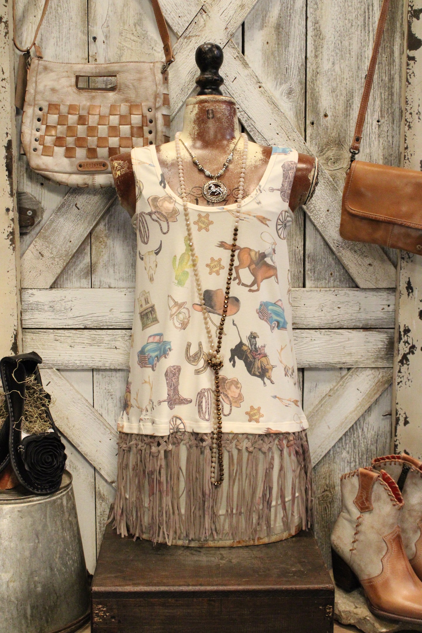 All Things Cowboy Fringe Beige Tank