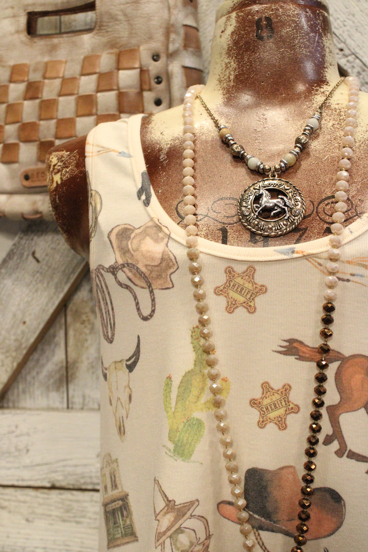 All Things Cowboy Fringe Beige Tank