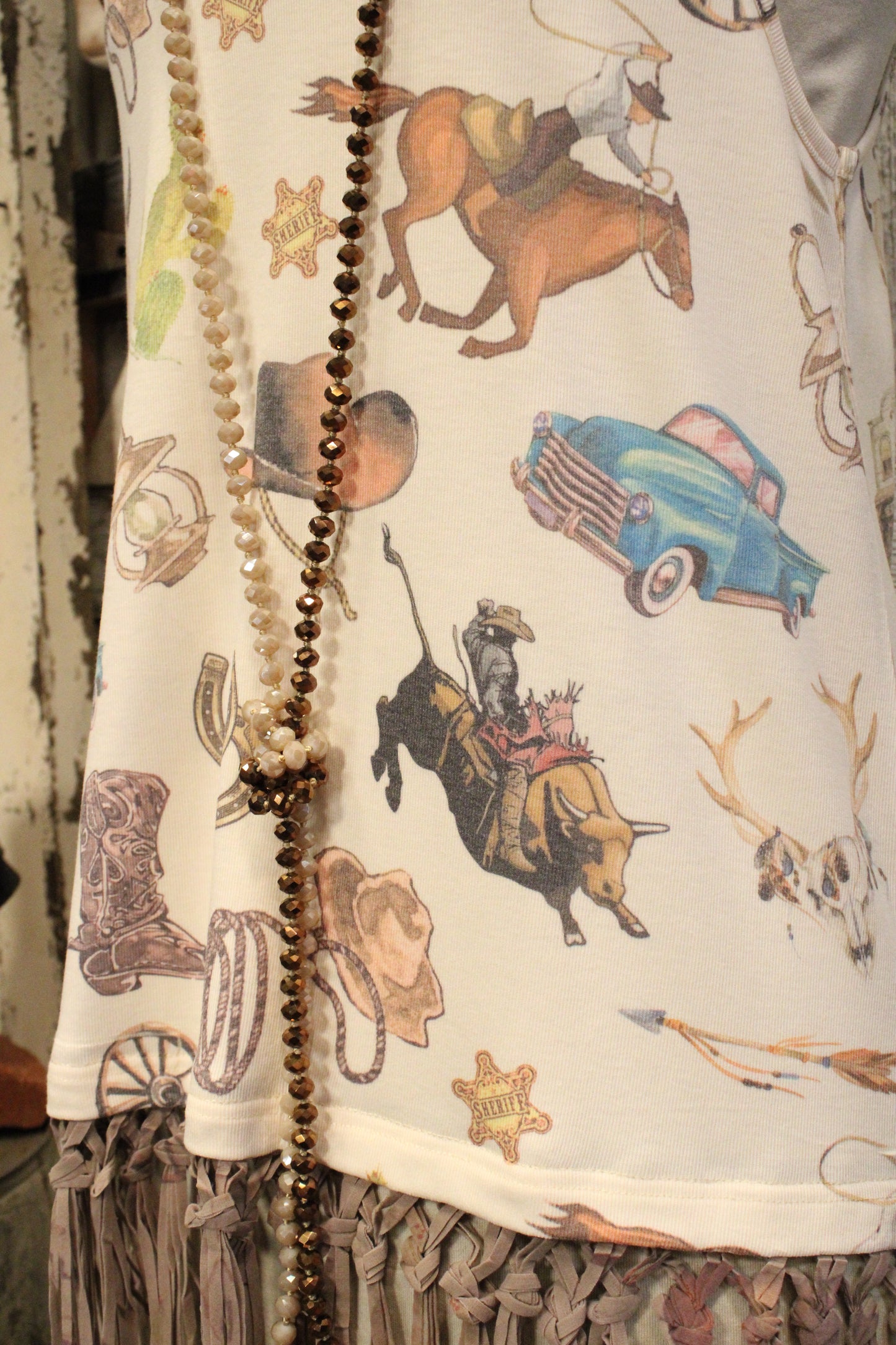 All Things Cowboy Fringe Beige Tank