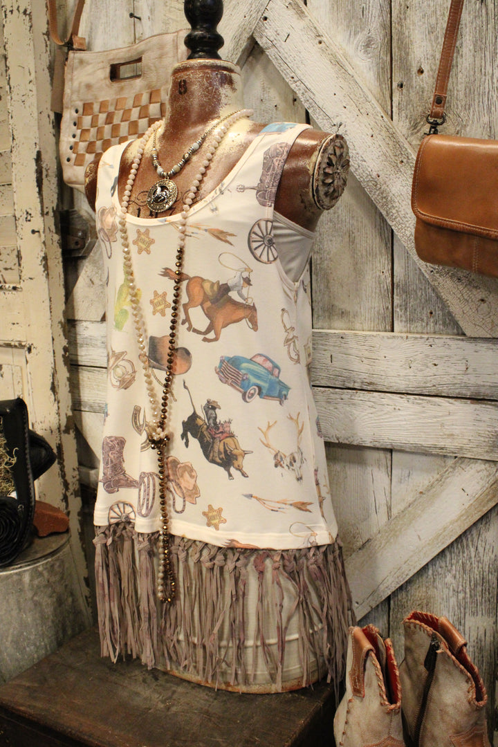 All Things Cowboy Fringe Beige Tank