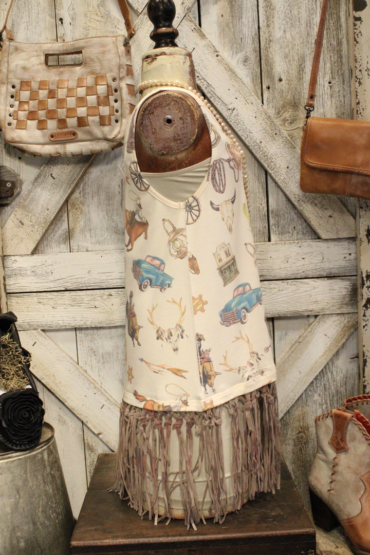 All Things Cowboy Fringe Beige Tank