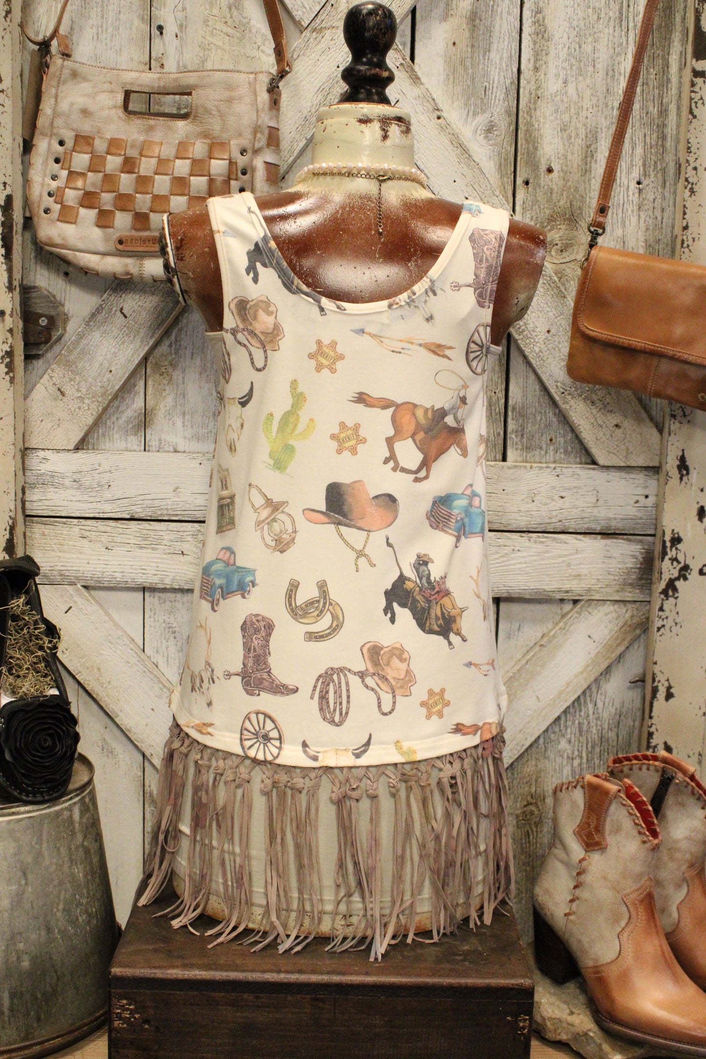 All Things Cowboy Fringe Beige Tank