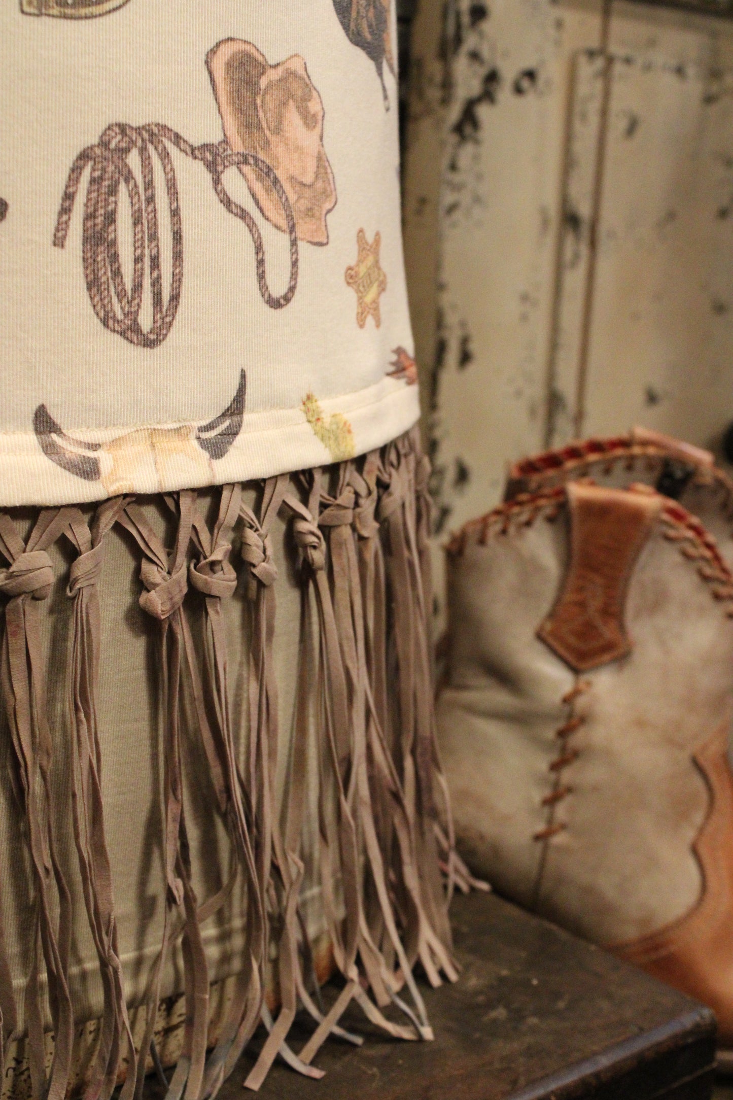 All Things Cowboy Fringe Beige Tank
