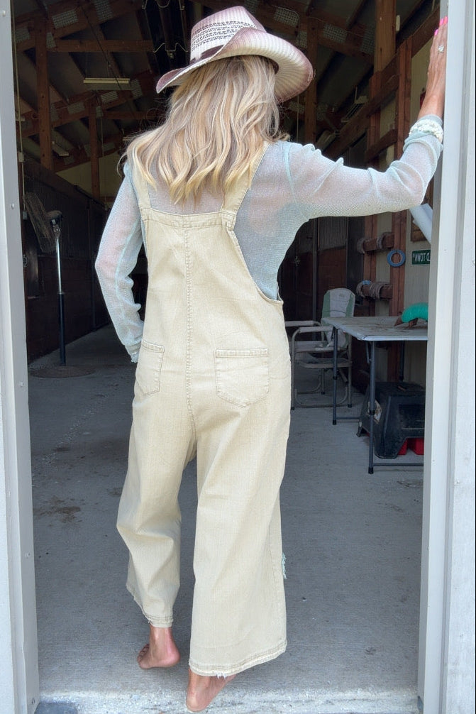 Flower Patch Khaki Overalls