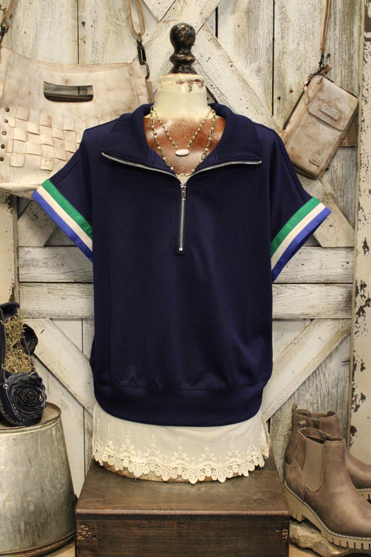 Harbor Stripe Half-Zip Top