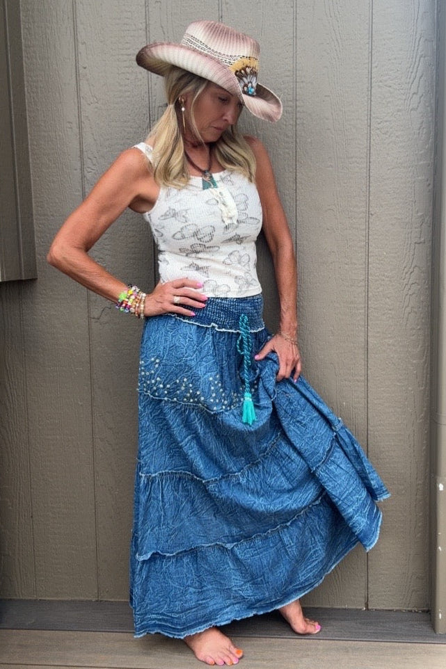 Aquamarine Sequin Stonewash Skirt