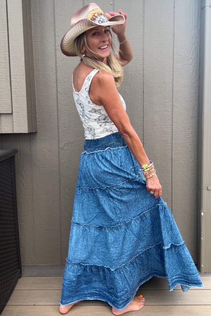 Aquamarine Sequin Stonewash Skirt