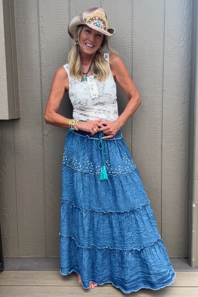 Aquamarine Sequin Stonewash Skirt