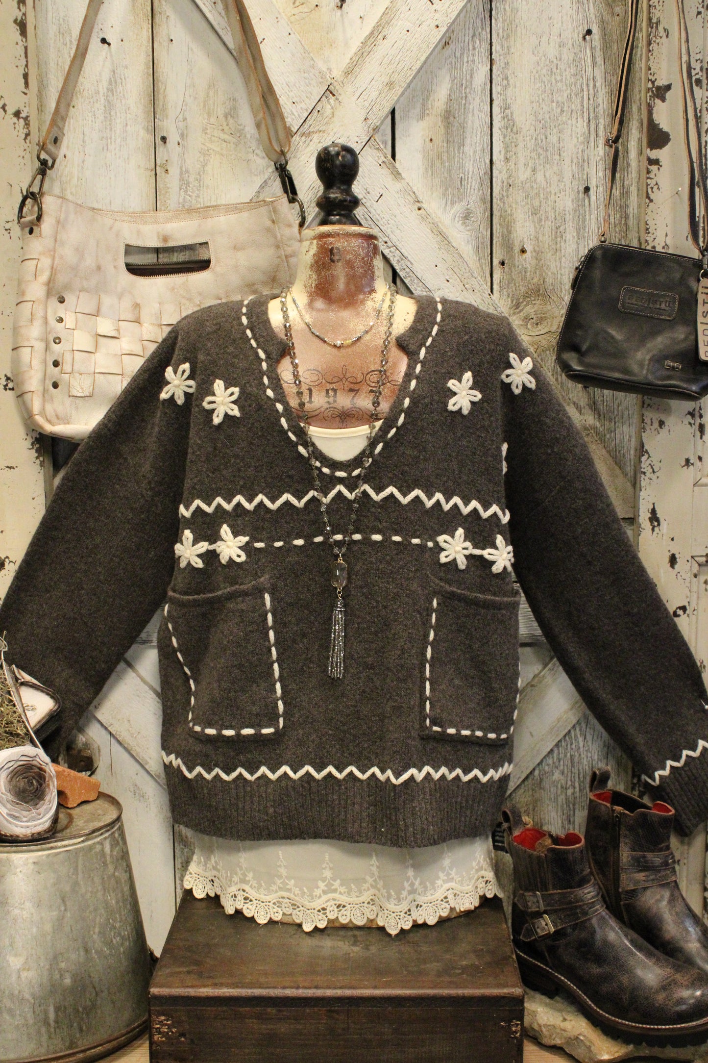 Ivory Thread Charcoal Knit Sweater