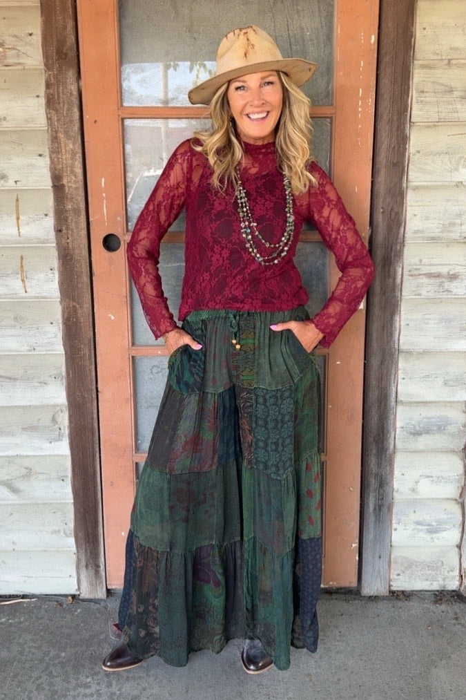 Crimson Bloom Mesh Blouse