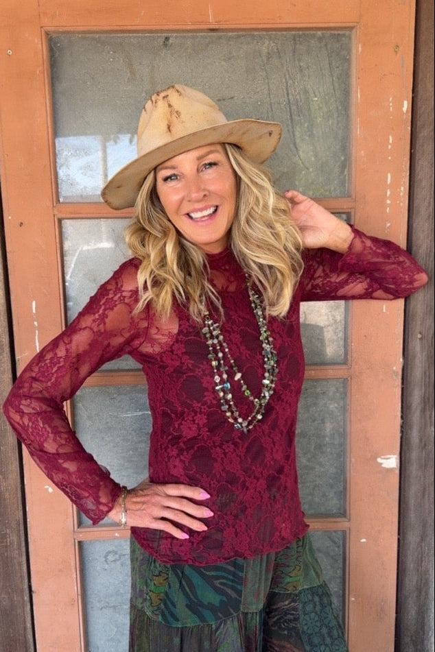 Crimson Bloom Mesh Blouse