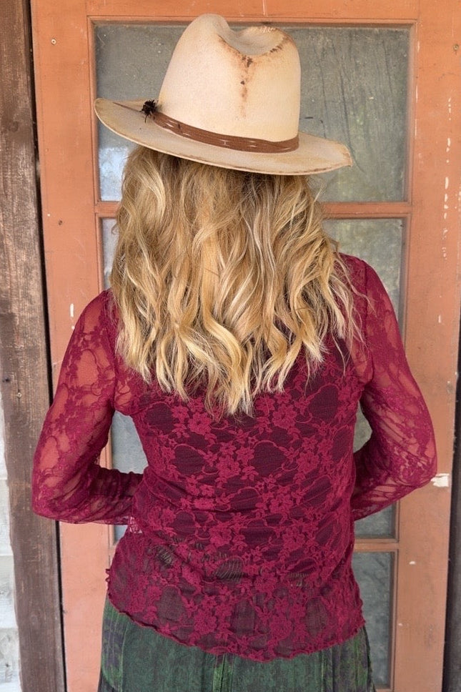 Crimson Bloom Mesh Blouse