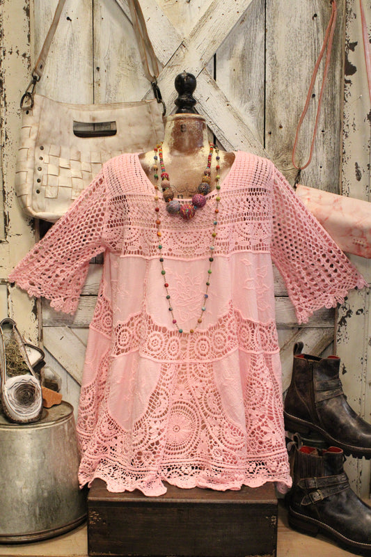 Beach Rose Pink Crochet Tunic Top