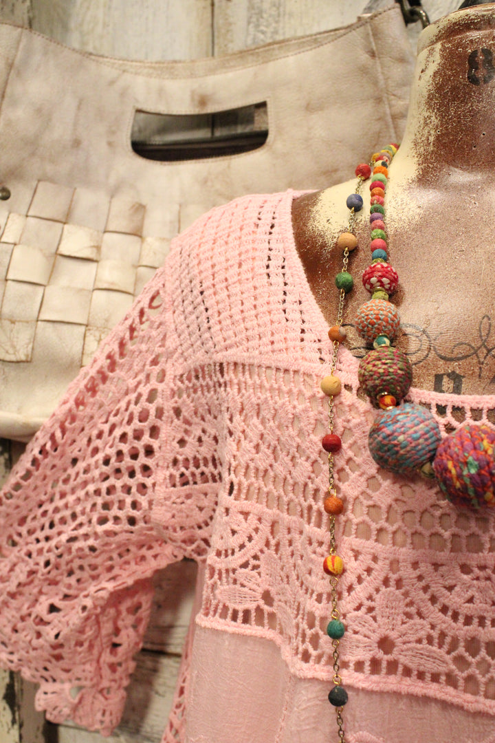 Beach Rose Pink Crochet Tunic Top